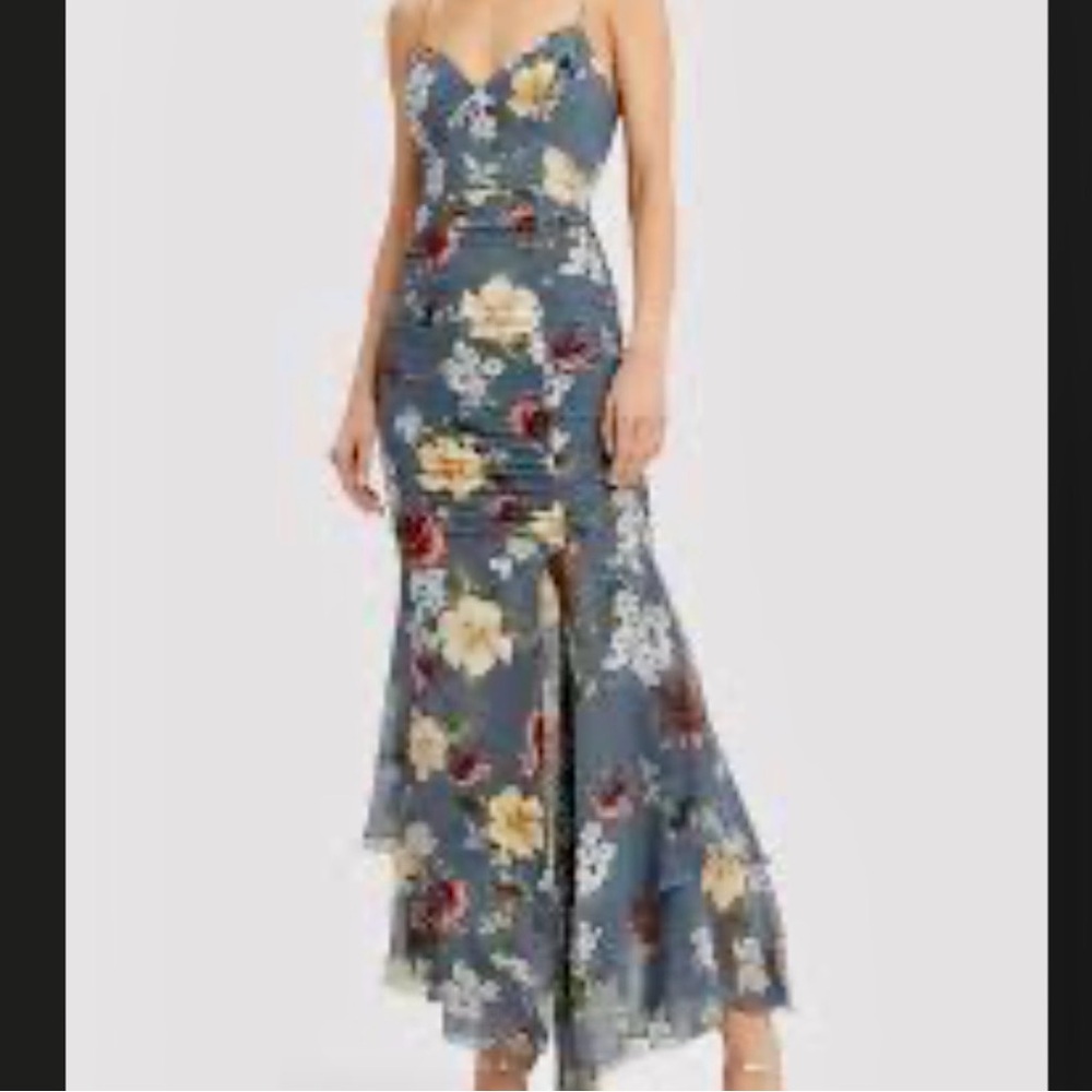 NICHOLAS Floral Print tiered ruffle maxi Dress in slate blue size 4 - Picture 2 of 11